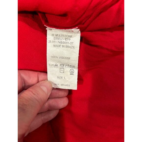 lORANE NWT Red Viscose Dress Brazil Romantic Feminine Midi Faux Wrap Party LARGE - Picture 5 of 15